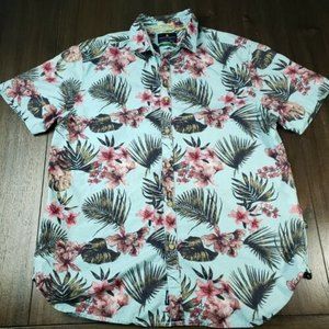 Denim & Flower Hawaiian Shirt Mens Large Slim Fit Casual Cotton Button Up